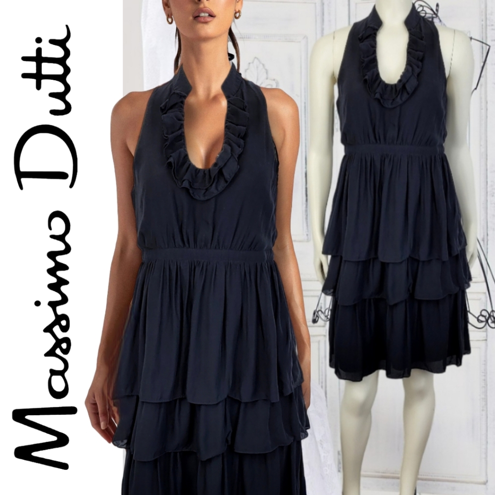 Massimo Dutti Silk Black Ruffle Dress ZARA